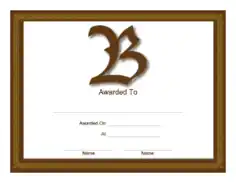 Free Download PDF Books, B Monogram Award Certificate Template