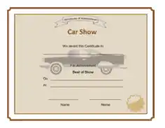 Best Car Show Award Certificate Template