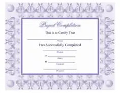 Lilac Project Completion Award Certificate Template