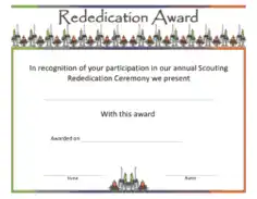 Rededication Award Certificate Template