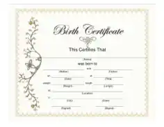 Birth Certificate With Golden Ornament Template