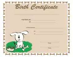 Free Download PDF Books, Dog Birth Certificate Template