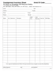 Consignment Inventory Sheet Template