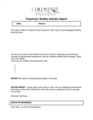 Free Download PDF Books, Preschool Weekly Activity Repor Template
