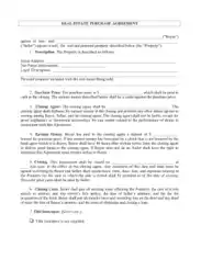 Real Estate Purchase Agreement Example Template