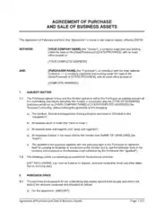 Agreement of Purchase and Sale of Business Assets Format Template