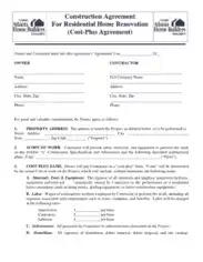 Construction Agreement For Residential Home Renovation Template