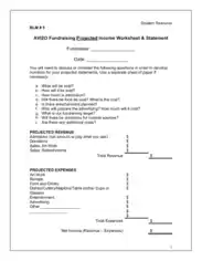 Fundraising Projected Income Worksheet and Statement Template