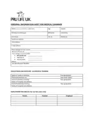 Personal Medical Information Sheet Template