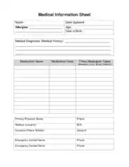 Printable Medical Information Sheet Template