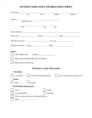 Sheet for Student Employee Information Template