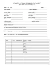 Student Contact Information Sheet Template