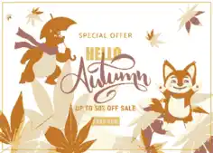 Free Download PDF Books, Autumn Sale Banner Cute Stylized Animals Leaves Sketch Free Vector