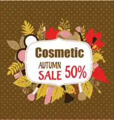 Cosmetic Sales Banner Colorful Leaves Makeup Accessories Ornament Free Vector