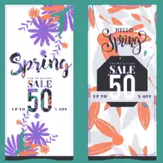 Spring Sale Banners Colorful Flat Flowers Leaf Decor Free Vector