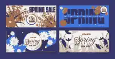 Free Download PDF Books, Spring Sale Banners Horizontal Colorful Flowes Leaves Decor Free Vector
