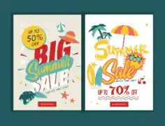 Summer Sales Banners Beach Icons Decoration Free Vector