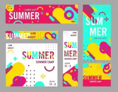 Summer Sales Banners Modern Colorful Geometrical Decor Free Vector