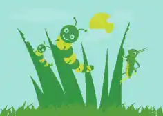 Nature Background Grass Worm Grasshopper Icons Decoration Free Vector