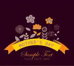 Mother Day Background Handdrawn Flowers Ribbon Decoration Free Vector