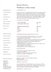 Warehouse Worker Resume Student Template