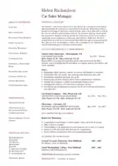 Resume for Car Sales Manager Template