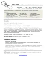 Medical Transcriptionist Resume Template