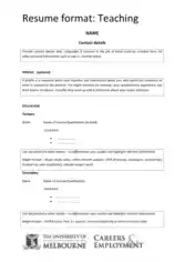 Simple Resume Format For Teacher Job Template