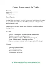 Free Download PDF Books, Teacher Job Resume Sample Format Template