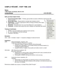Customer Service Resume For Part Time Template
