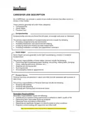 Caregiver Job Description For Resume Template