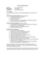 Free Download PDF Books, Housekeeping Supervisor Job Description Template