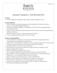 Massage Therapist Job Description Resume Template