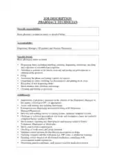 Pharmacy Technician Job Description For Resume Template