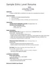 Entry Level Management Resume Example Template