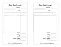 Cash Sales Receipt Form Template