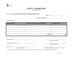 Free Download PDF Books, Petty Cash Receipt Simple Template