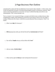One Page Business Plan Outline Free Template