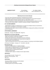 Free Download PDF Books, Marketing Communications Manager Resume DGM3 Template