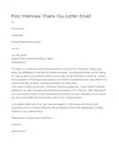 Post Interview Thank You Letter Email Sample Template