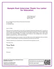 Post Interview Thank You Letter For Education Template