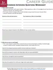 Common Interview Questions Worksheet Template