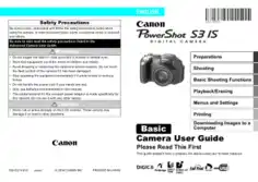 Free Download PDF Books, CANON Camera PowerShot S3 IS Basic User Guide
