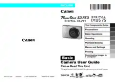 Free Download PDF Books, CANON Camera PowerShot SD750 IXUS75 Basic User Guide