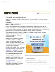 Free Download PDF Books, Outlook 2010 Cheat Sheet