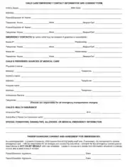 Child Care Emergency Contact Information and Consent Form Template