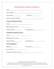 Free Download PDF Books, Employee Emergency Contact Form Sample Template