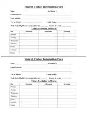 Student Contact Information Form Template