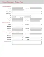 Student Emergency Contact Form Template