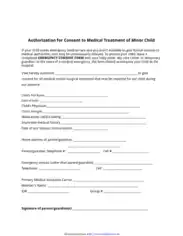 Authorization for Consent to Medical Treatment of Minor Child Template